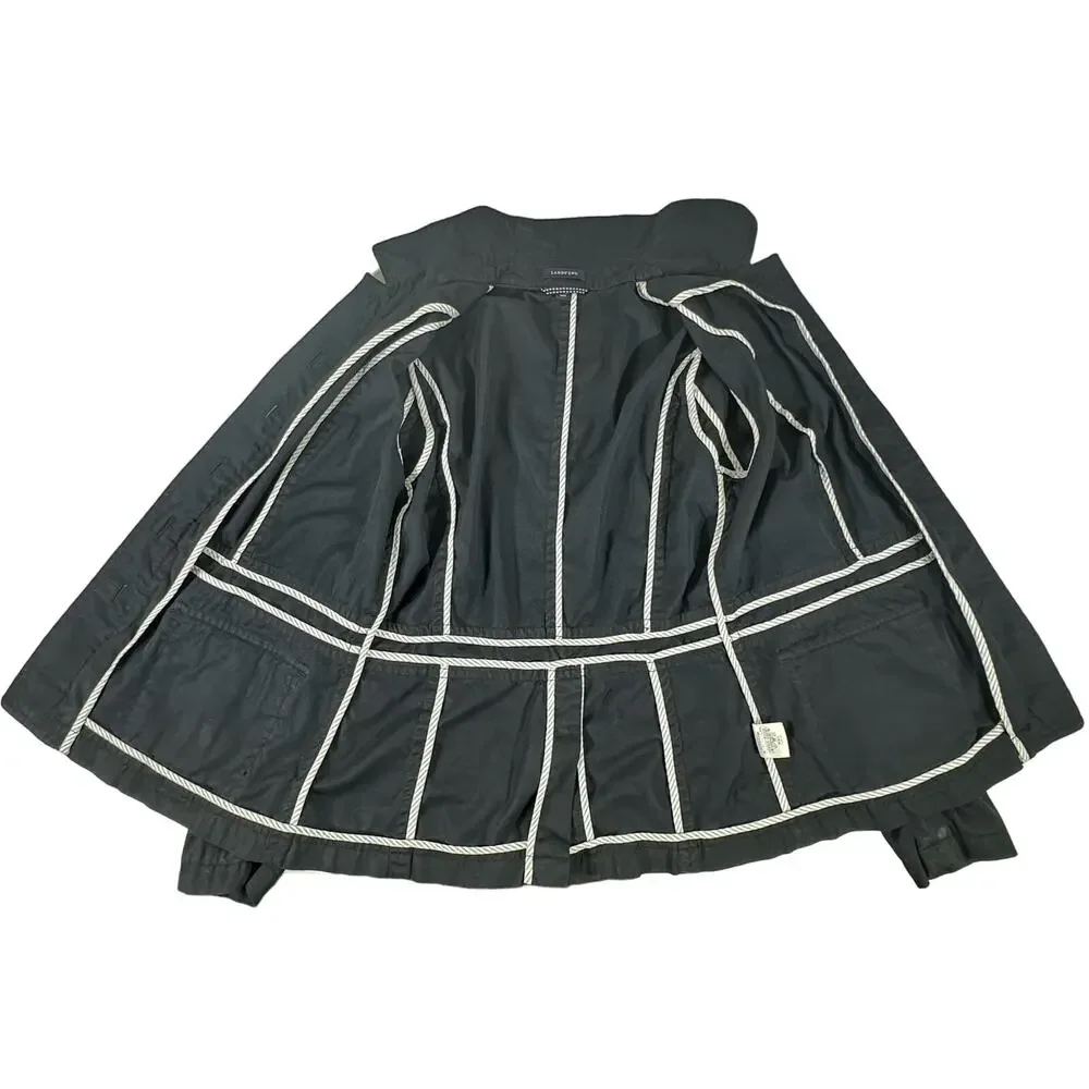 Lands End Womens Field Jacket Size 12 (4) Navy Blue Elastic Gathered Waist‎ READ